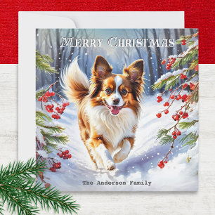 Cartes Pour Fêtes Annuelles Papillon dans la neige Chien de race mignon Noël d