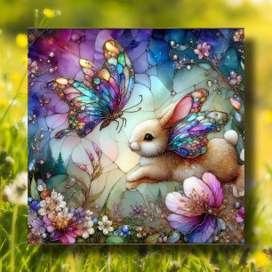 Cartes Pour Fêtes Annuelles Papillon de lapin en verre de couleur violet de fl