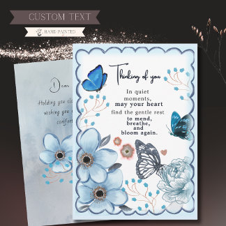 Cartes Pour Fêtes Annuelles Papillon floral aquarelle bleue Pensée pour vous