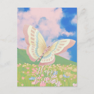 Cartes Pour Fêtes Annuelles Papillon Joyeux Anniversaire dans un Champ de Fleu
