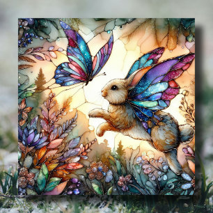 Cartes Pour Fêtes Annuelles Papillon Lapin en Verre Coloré Violet Bleu pour Pâ