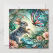 Cartes Pour Fêtes Annuelles Papillon lapin en verre rose vert Pâques (Devant)