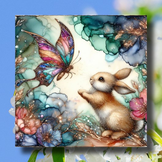 Cartes Pour Fêtes Annuelles Papillon lapin en verre violet doré Pâques