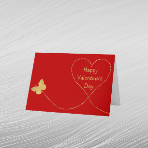Cartes Pour Fêtes Annuelles Papillon minimaliste rouge coeur or Valentine