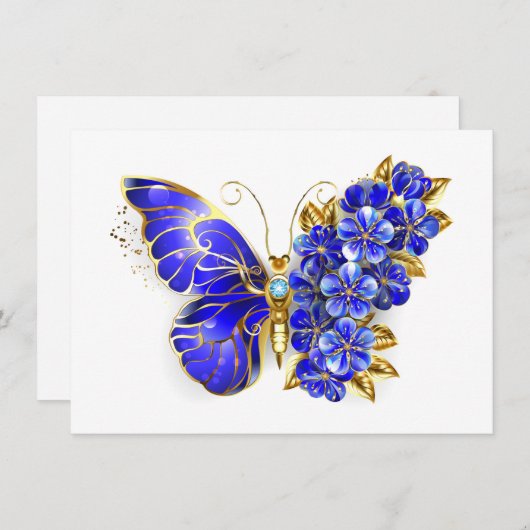 Cartes Pour Fêtes Annuelles Papillon saphir à fleurs (Devant / Derrière)