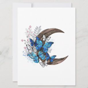 Cartes Pour Fêtes Annuelles Papillons bleus sur croissant en bois