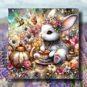 Cartes Pour Fêtes Annuelles Papillons Bunny Pastel Aquarelle Thé de Pâques