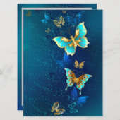 Cartes Pour Fêtes Annuelles Papillons d'or sur un Arrière - plan bleu (Devant / Derrière)