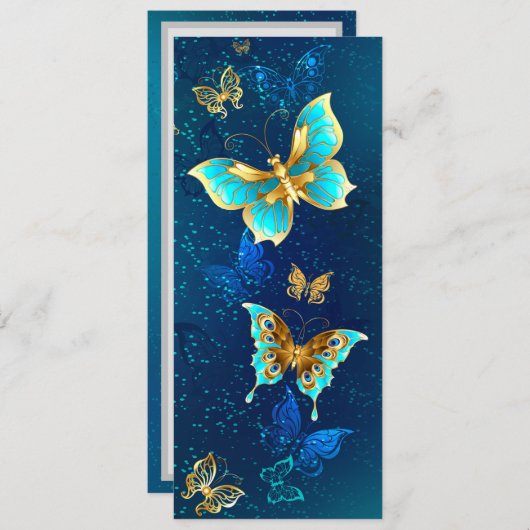 Cartes Pour Fêtes Annuelles Papillons d'or sur un Arrière - plan bleu (Devant / Derrière)