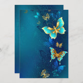Cartes Pour Fêtes Annuelles Papillons d'or sur un Arrière - plan bleu (Devant / Derrière)