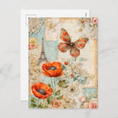 Cartes Pour Fêtes Annuelles Papillons et papillons avec la Tour Eiffel (Devant / Derrière)