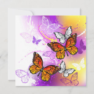 Cartes Pour Fêtes Annuelles Papillons Monarque sur Arrière - plan pourpre