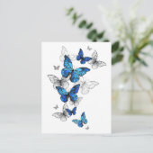 Cartes Pour Fêtes Annuelles Papillons volants bleus Morpho (Debout devant)