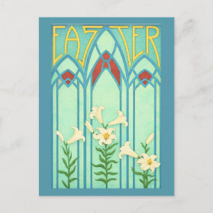 Cartes Pour Fêtes Annuelles Pâques Art Nouveau avec lis blancs