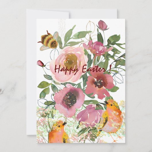 Cartes Pour Fêtes Annuelles Pâques blanches de fleurs roses (Devant)