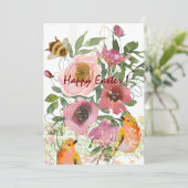 Cartes Pour Fêtes Annuelles Pâques blanches de fleurs roses (Debout devant)