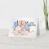 Cartes Pour Fêtes Annuelles Pâques bleu lapin floral (Devant)