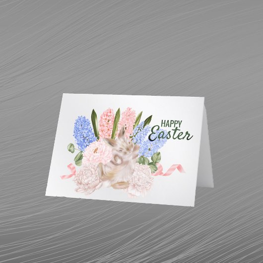 Cartes Pour Fêtes Annuelles Pâques bleu lapin floral