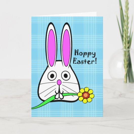 Cartes Pour Fêtes Annuelles Pâques chanceuses, lapin mignon avec fleurs (Devant)