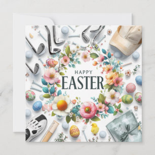Cartes Pour Fêtes Annuelles Pâques de golf avec équipement de golf avec fleur