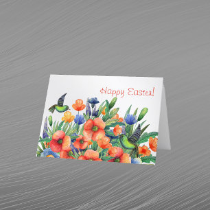 Cartes Pour Fêtes Annuelles Pâques de Pâques aux colibris floraux orange