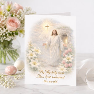 Cartes Pour Fêtes Annuelles Pâques Écriture Christ Fleuris Ressuscité