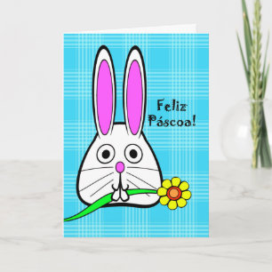 Cartes Pour Fêtes Annuelles Pâques en portugais, Feliz Páscoa, mignonne lapin