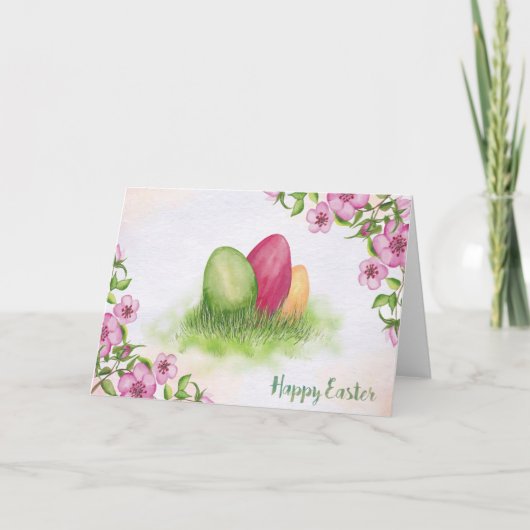 Cartes Pour Fêtes Annuelles Pâques - fleurs et oeufs d'aquarelle (Devant)