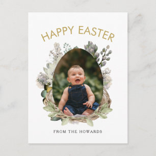 Cartes Pour Fêtes Annuelles Pâques Floral Moderne Élégant Photo Joyeuses Pâq