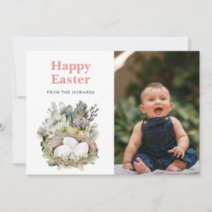 Cartes Pour Fêtes Annuelles Pâques Floral Moderne Élégant Photo Joyeuses Pâq
