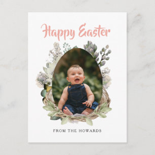 Cartes Pour Fêtes Annuelles Pâques Floral Moderne Élégant Photo Joyeuses Pâq
