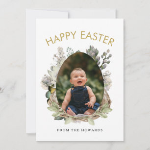 Cartes Pour Fêtes Annuelles Pâques Floral Moderne Élégant Photo Joyeuses Pâq