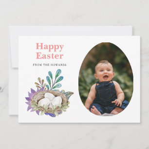 Cartes Pour Fêtes Annuelles Pâques Floral Moderne Élégant Photo Joyeuses Pâq