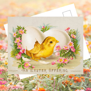 Cartes Pour Fêtes Annuelles Pâques Heureux Fleur Œuf Poulet Mignon Rétro Vinta