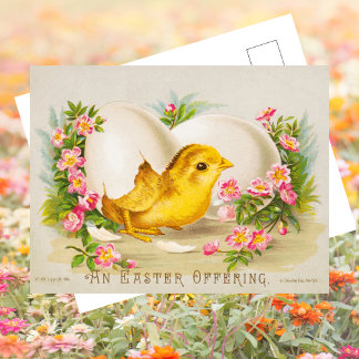 Cartes Pour Fêtes Annuelles Pâques Heureux Fleur Œuf Poulet Mignon Rétro Vinta