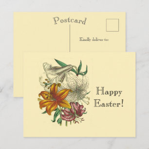 Cartes Pour Fêtes Annuelles Pâques Heureux Fleurs de Lys Botaniques Vintage 