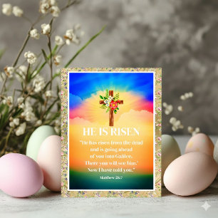 Cartes Pour Fêtes Annuelles PÂQUES Il Est Ressuscité Croix chrétienne et fleur