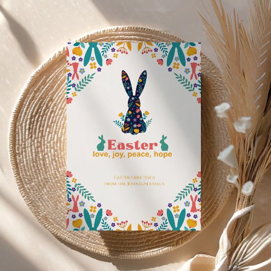 Cartes Pour Fêtes Annuelles Pâques Joie Amour Paix Floral Lapin Pâques