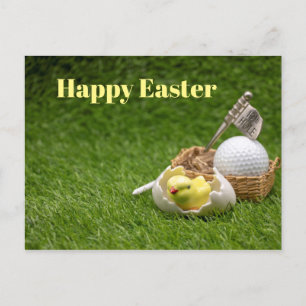 Cartes Pour Fêtes Annuelles Pâques joyeuses au golf avec poulet et balle de go