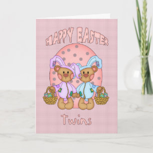 Cartes Pour Fêtes Annuelles Pâques Joyeuses - Jumeaux - Mignonne Ours En Teddy
