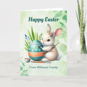 Cartes Pour Fêtes Annuelles Pâques joyeuses, lapin mignon Peindre un oeuf de P