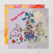 Cartes Pour Fêtes Annuelles Pâques joyeuses - lapins, lys et oeufs saluent (Devant / Derrière)