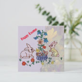 Cartes Pour Fêtes Annuelles Pâques joyeuses - lapins, lys et oeufs saluent (Debout devant)