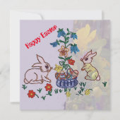 Cartes Pour Fêtes Annuelles Pâques joyeuses - lapins, lys et oeufs saluent (Devant)