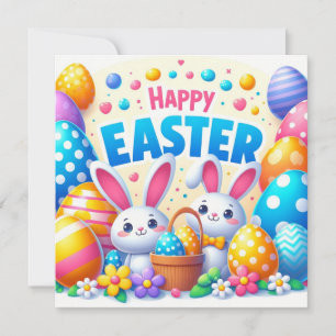 Cartes Pour Fêtes Annuelles Pâques joyeuses - Oeufs de lapin en couleurs paste