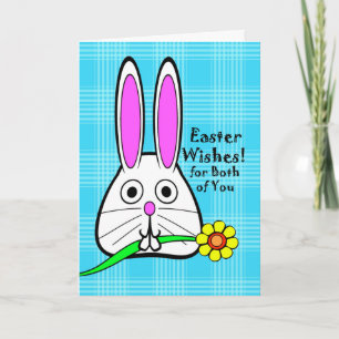 Cartes Pour Fêtes Annuelles Pâques joyeuses pour deux, lapin mignon avec fleur