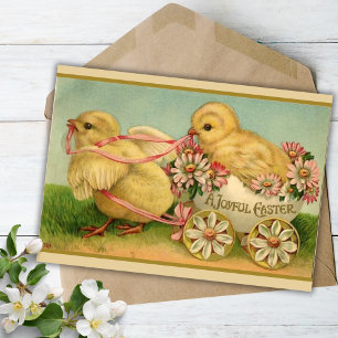 Cartes Pour Fêtes Annuelles Pâques Joyeux Vintage poussins personnalisé