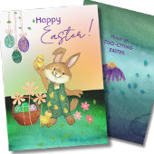 Cartes Pour Fêtes Annuelles Pâques lapin tenant du poulet