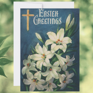 Cartes Pour Fêtes Annuelles Pâques Lys Fleurs, Vintage Religieux Pâques