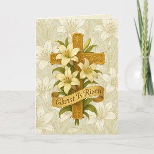Cartes Pour Fêtes Annuelles Pâques Or Croix Lys Le Christ est Ressuscité